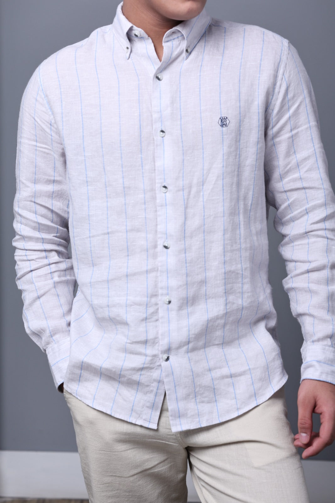 Sterling Grey Stripe 100% Pure Linen Shirt