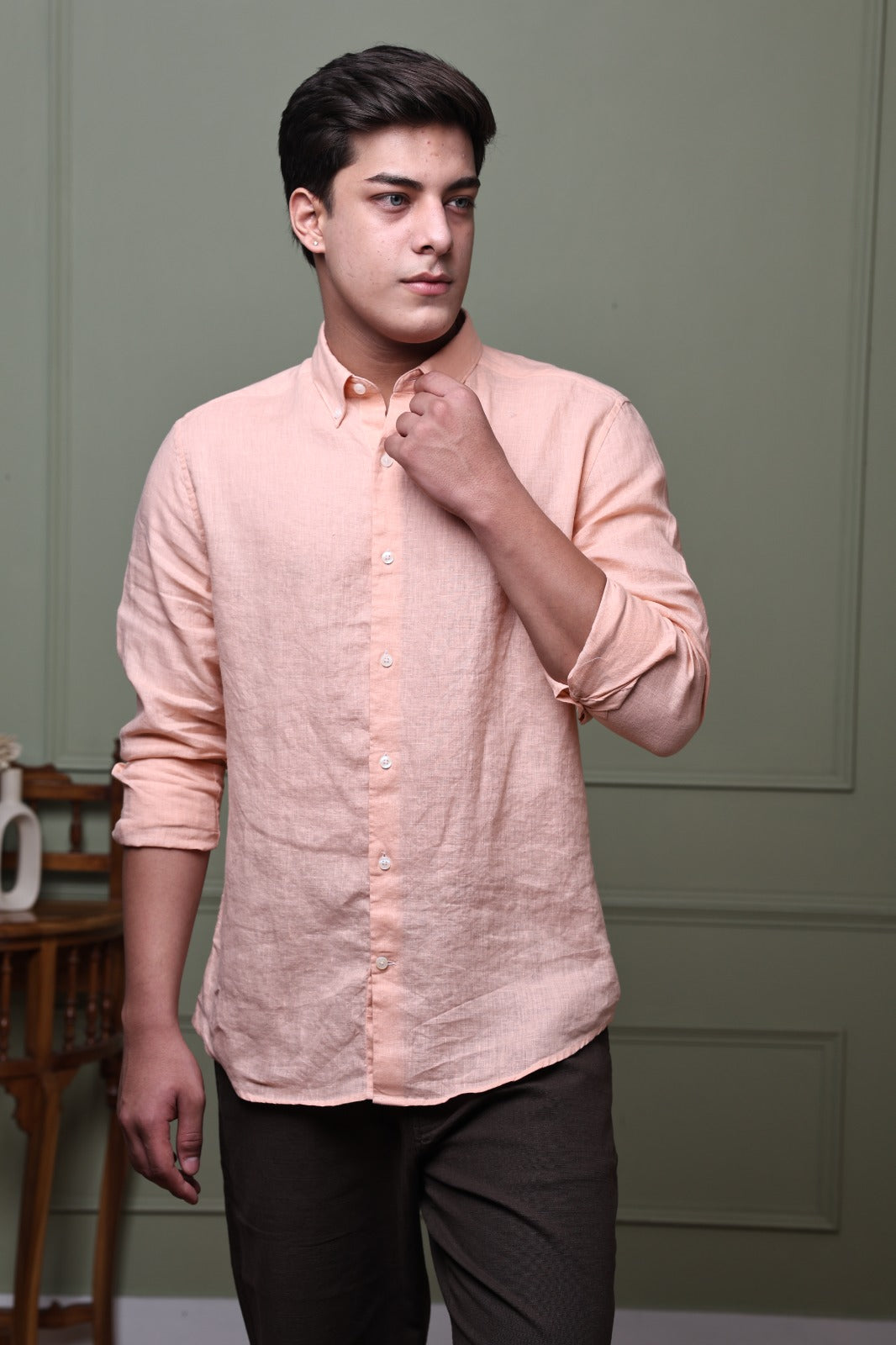 Peach Pink 100% Pure Linen Shirt