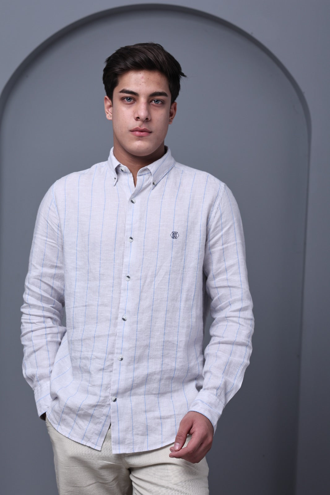 Sterling Grey Stripe 100% Pure Linen Shirt