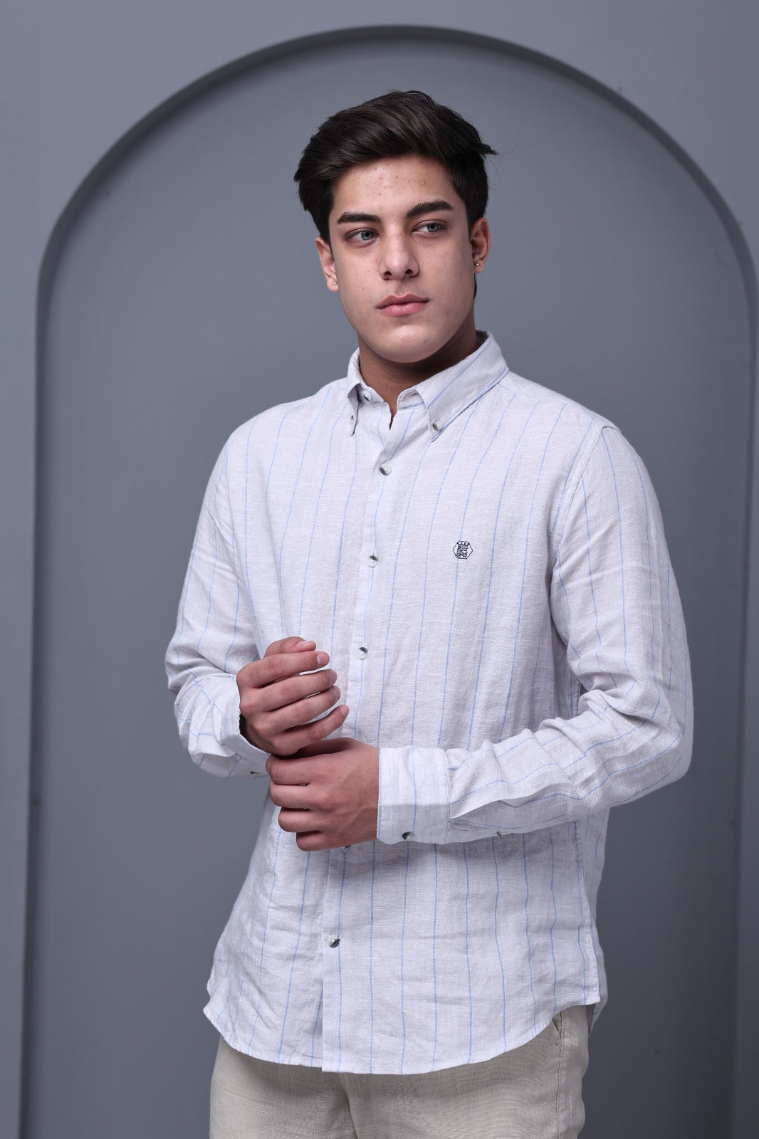 Sterling Grey Stripe 100% Pure Linen Shirt