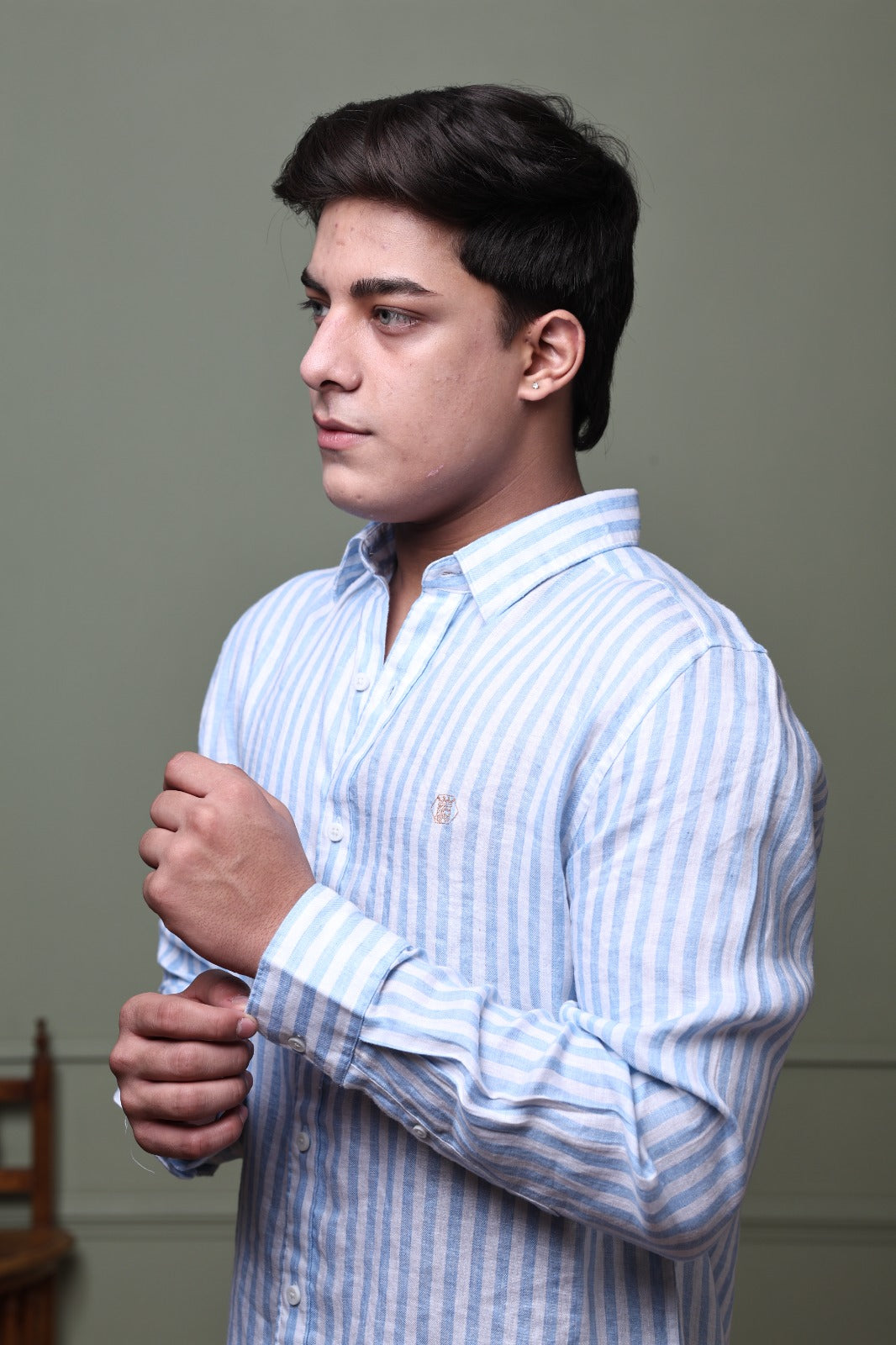 Soft Blue Stripe 100% Pure Linen Shirt