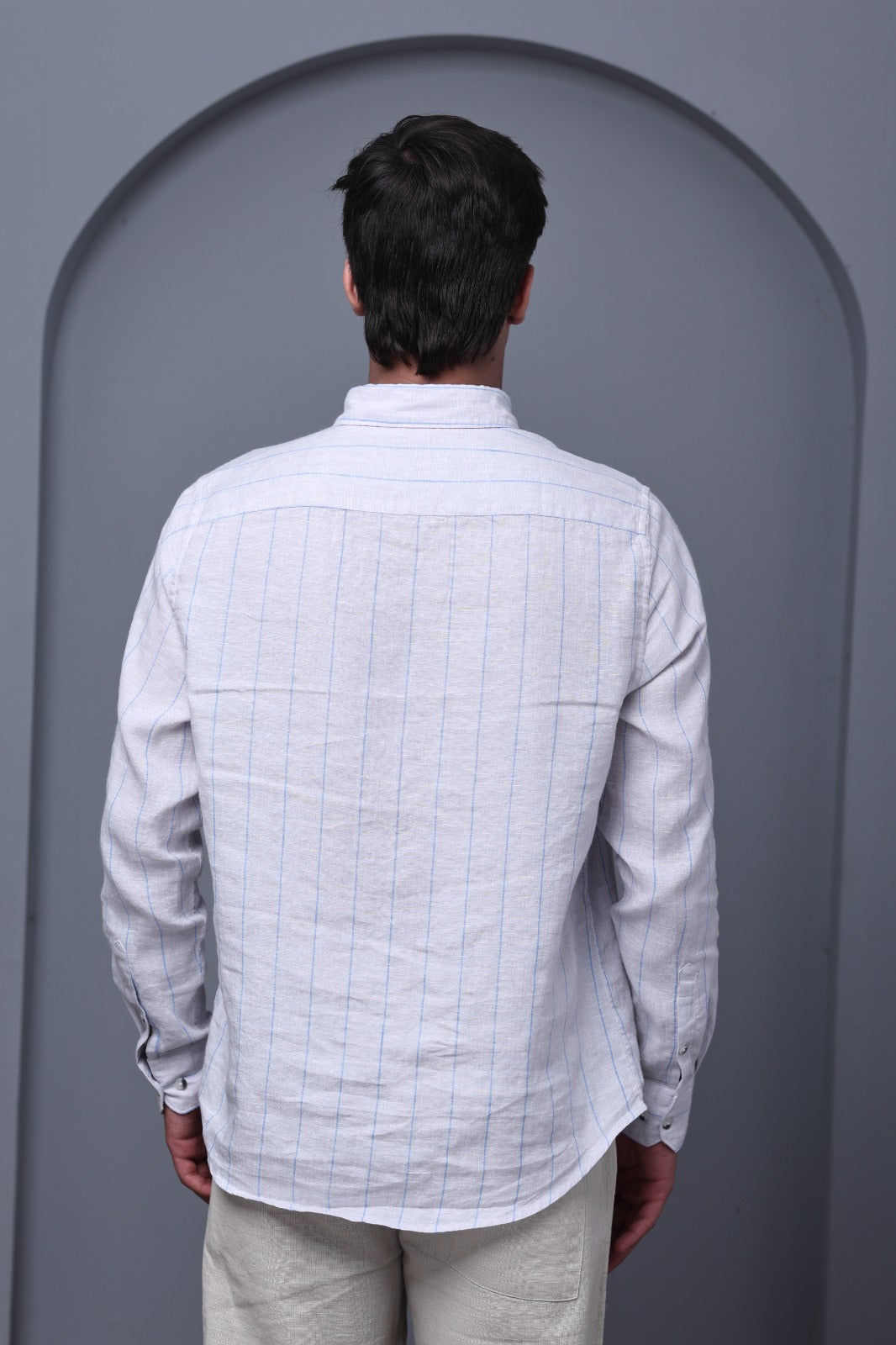 Sterling Grey Stripe 100% Pure Linen Shirt