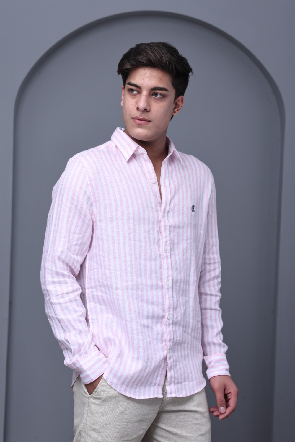 Blush Pink Stripe 100% Pure Linen Shirt