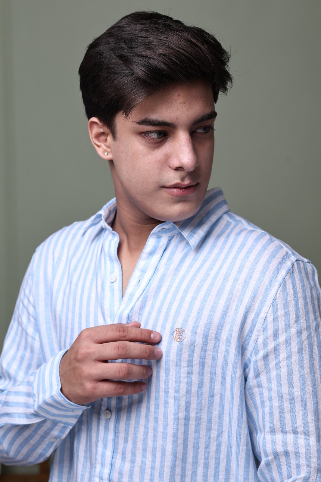 Soft Blue Stripe 100% Pure Linen Shirt