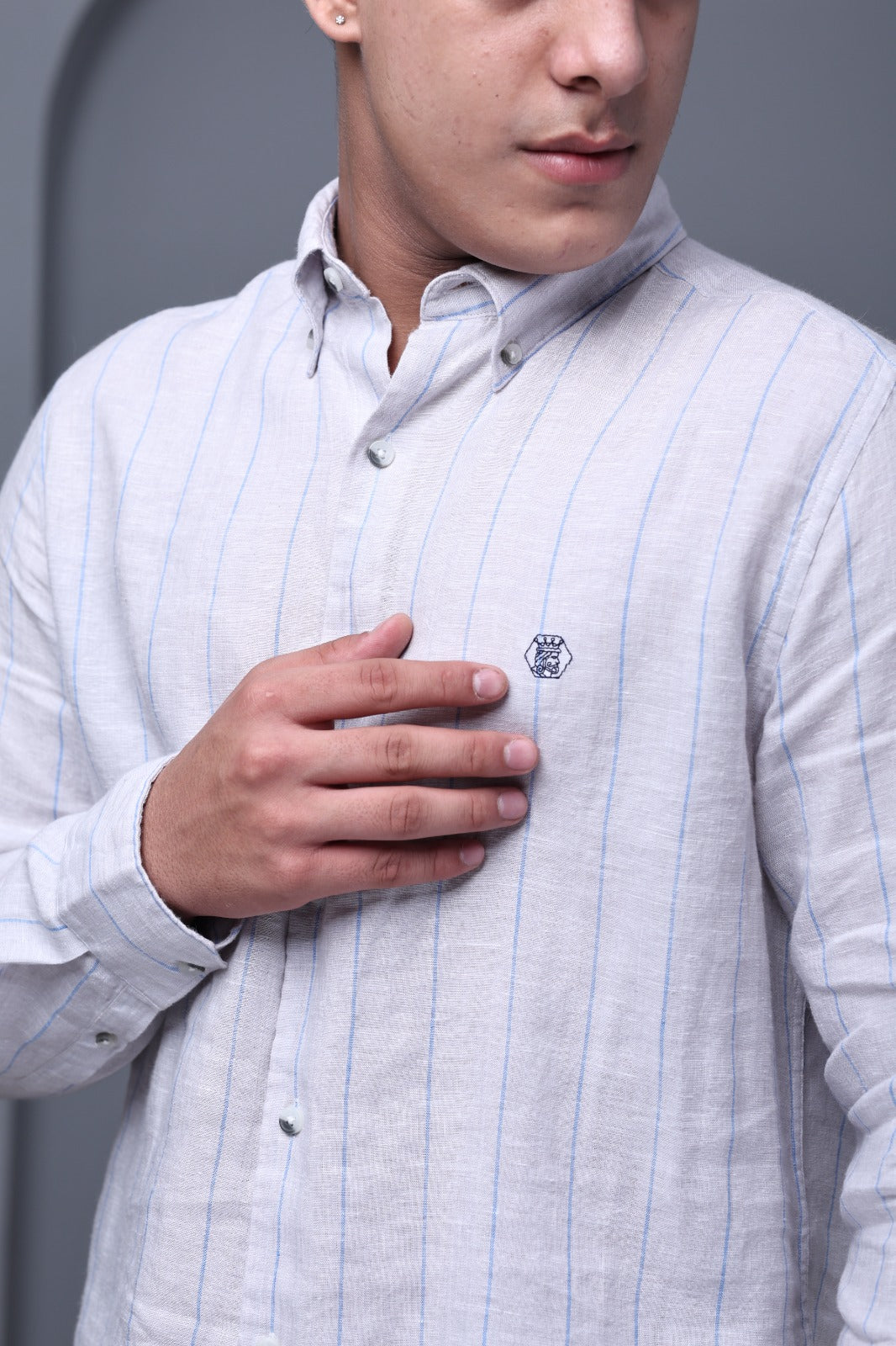Sterling Grey Stripe 100% Pure Linen Shirt
