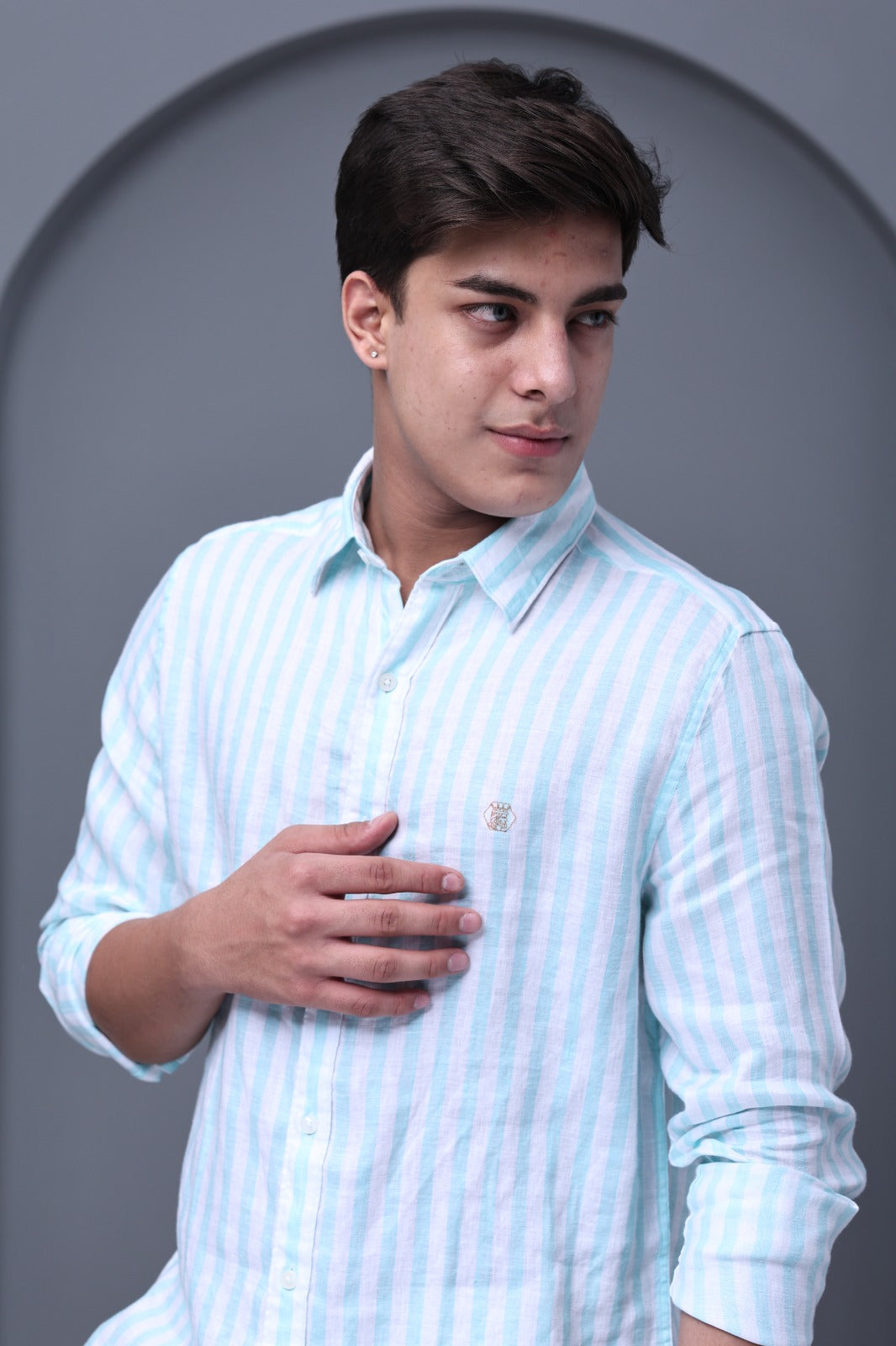 Cool Mint Stripe 100% Pure Linen Shirt