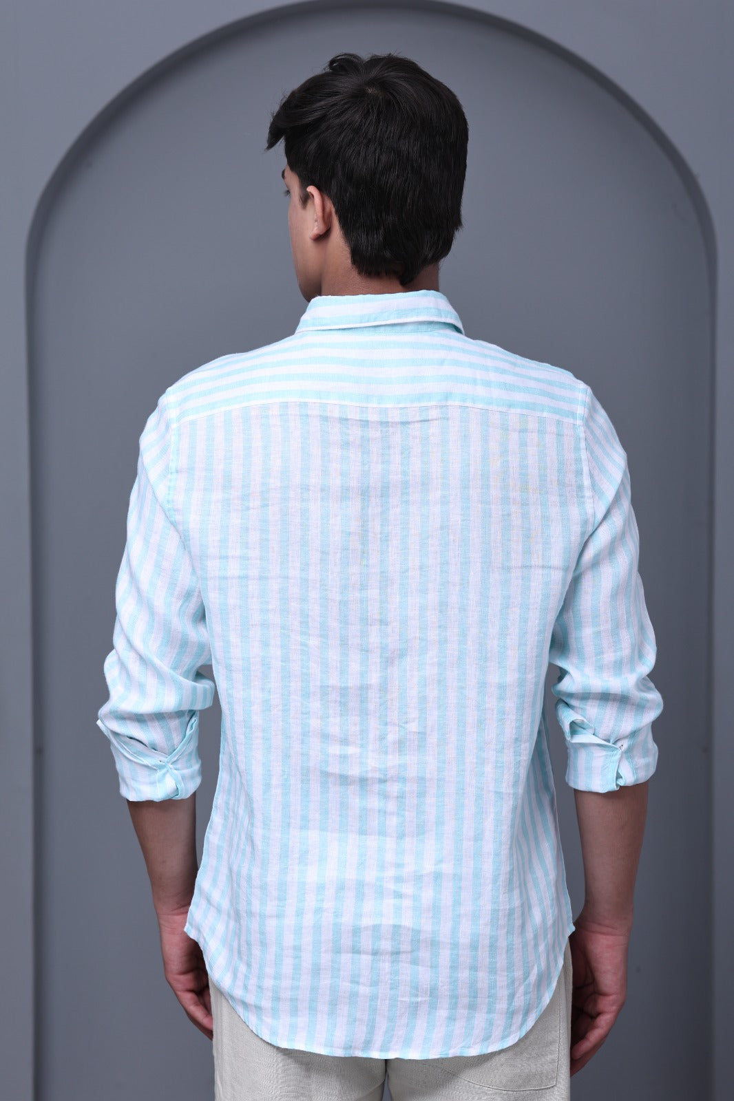 Cool Mint Stripe 100% Pure Linen Shirt