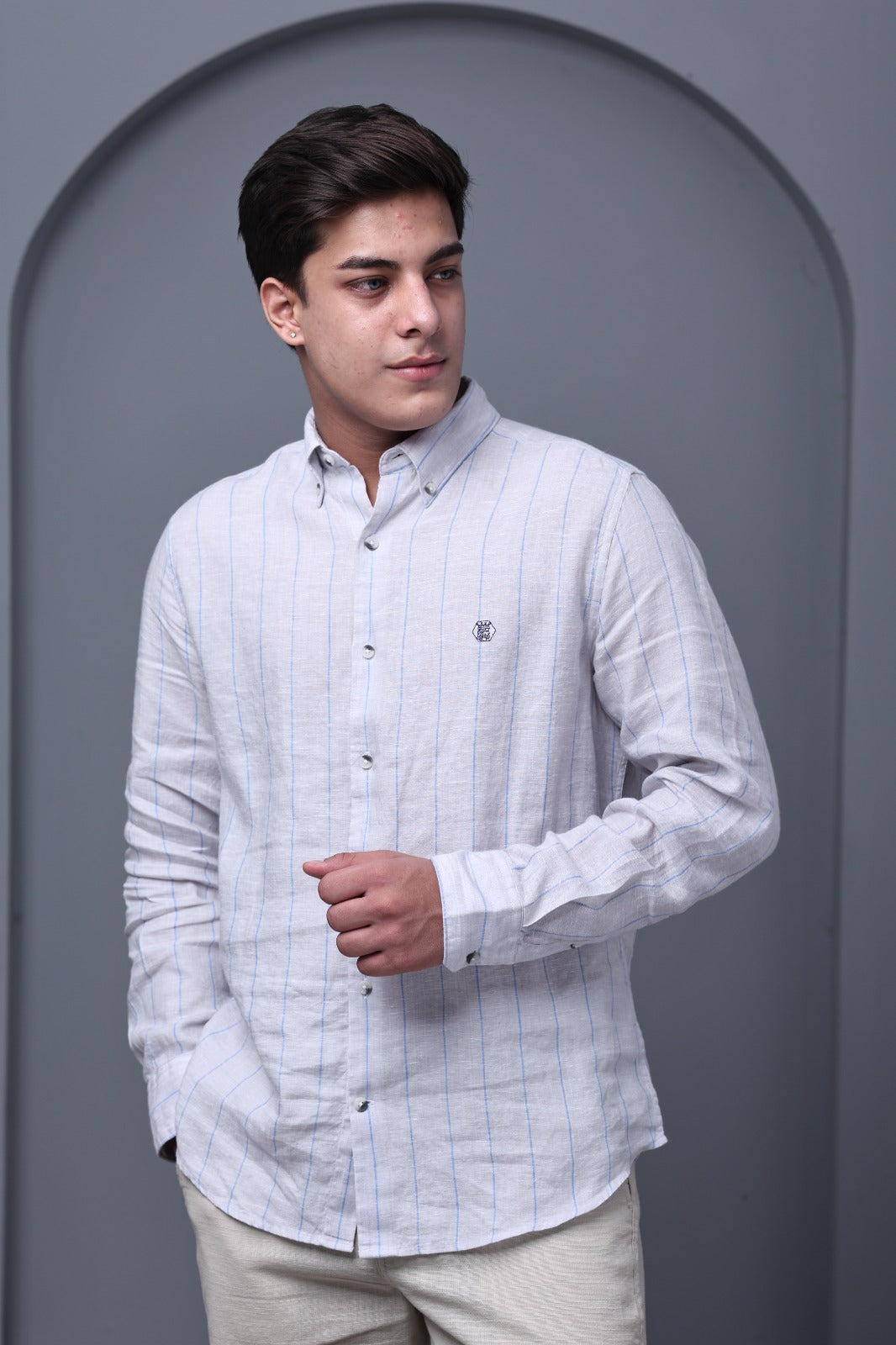 Sterling Grey Stripe 100% Pure Linen Shirt