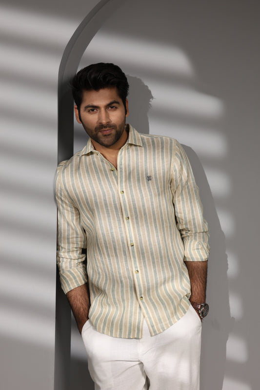 Greige Stripe 100% Pure Linen Shirt
