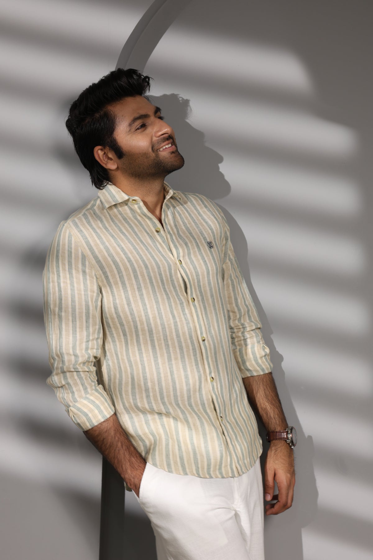 Greige Stripe 100% Pure Linen Shirt