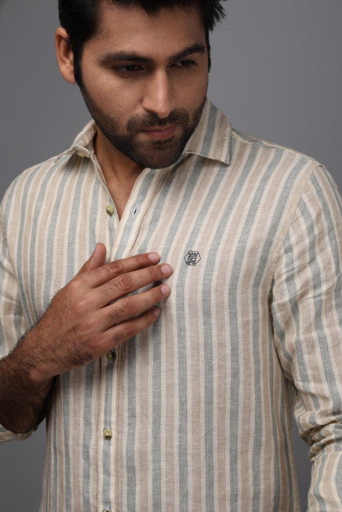 Greige Stripe 100% Pure Linen Shirt
