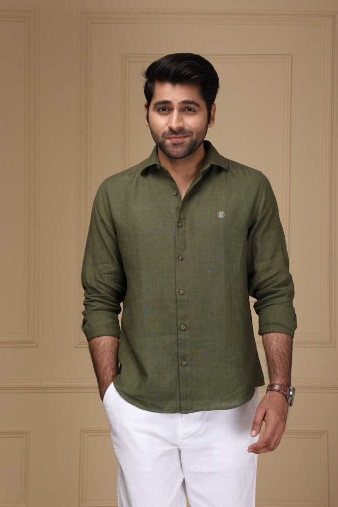 Olive Drab 100% Pure Linen Shirt