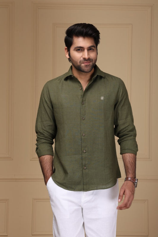 Olive Drab 100% Pure Linen Shirt