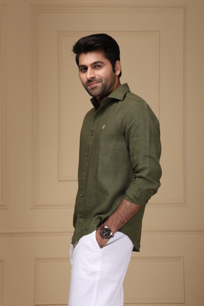 Olive Drab 100% Pure Linen Shirt