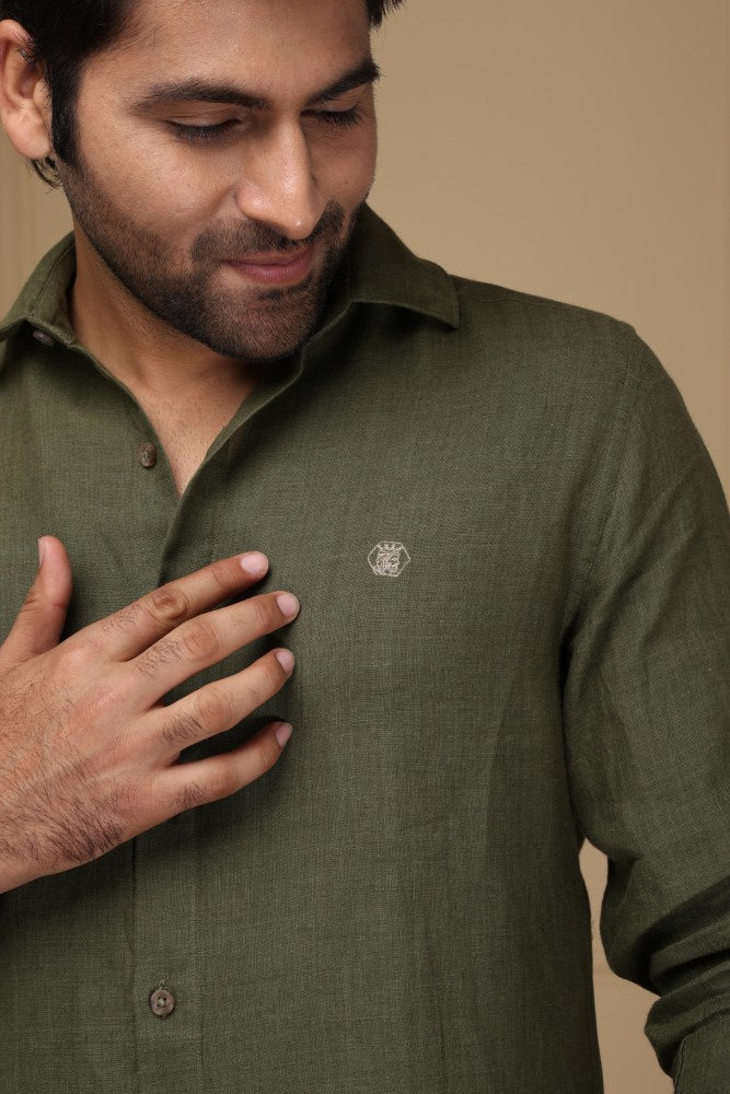 Olive Drab 100% Pure Linen Shirt