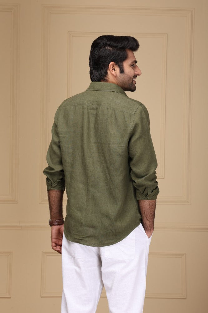 Olive Drab 100% Pure Linen Shirt