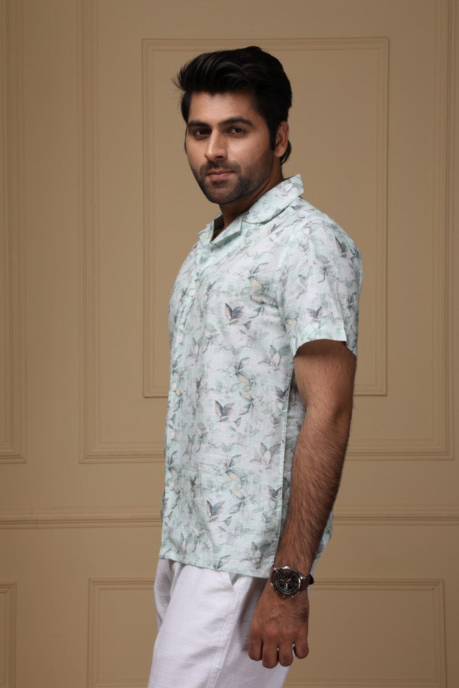 Earthy Leaf Print Linen Rich Shirt
