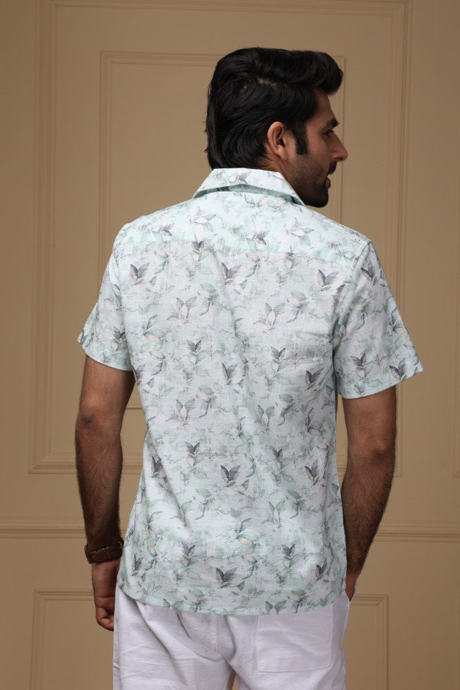 Earthy Leaf Print Linen Rich Shirt
