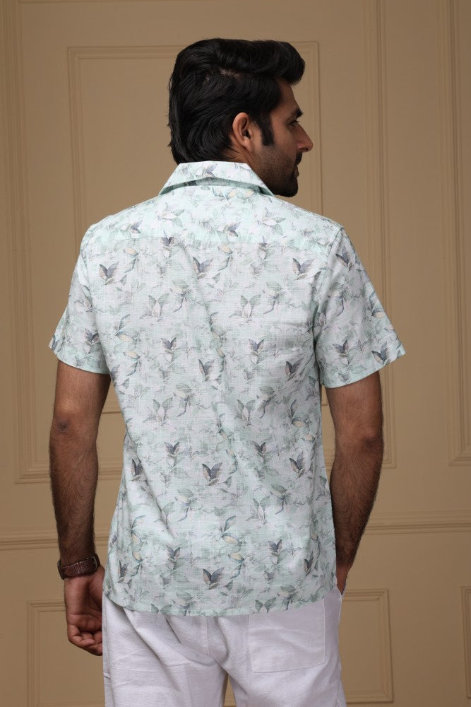 Earthy Leaf Print Linen Rich Shirt