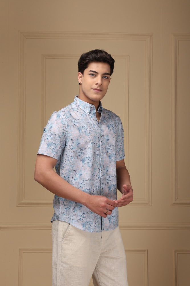 Livid Blue Print Linen Rich Shirt