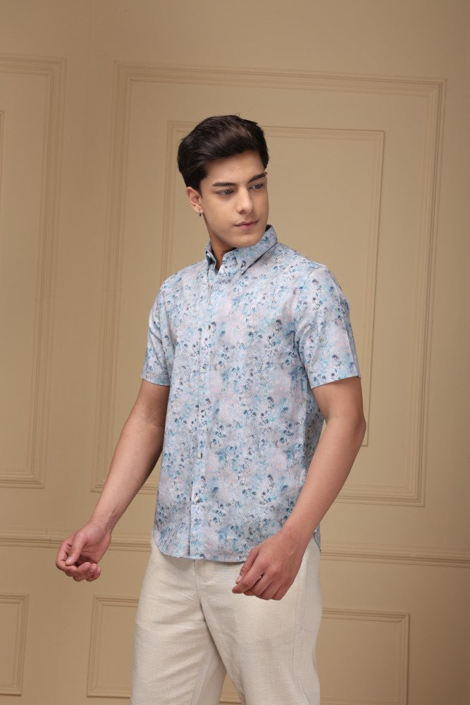 Livid Blue Print Linen Rich Shirt