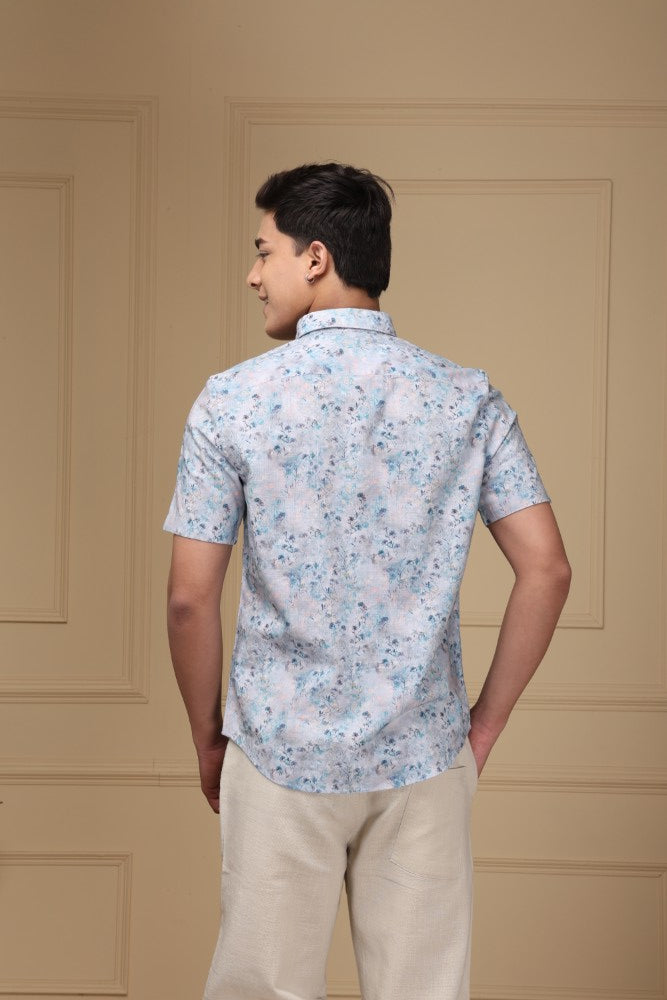 Livid Blue Print Linen Rich Shirt