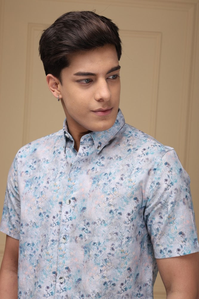 Livid Blue Print Linen Rich Shirt