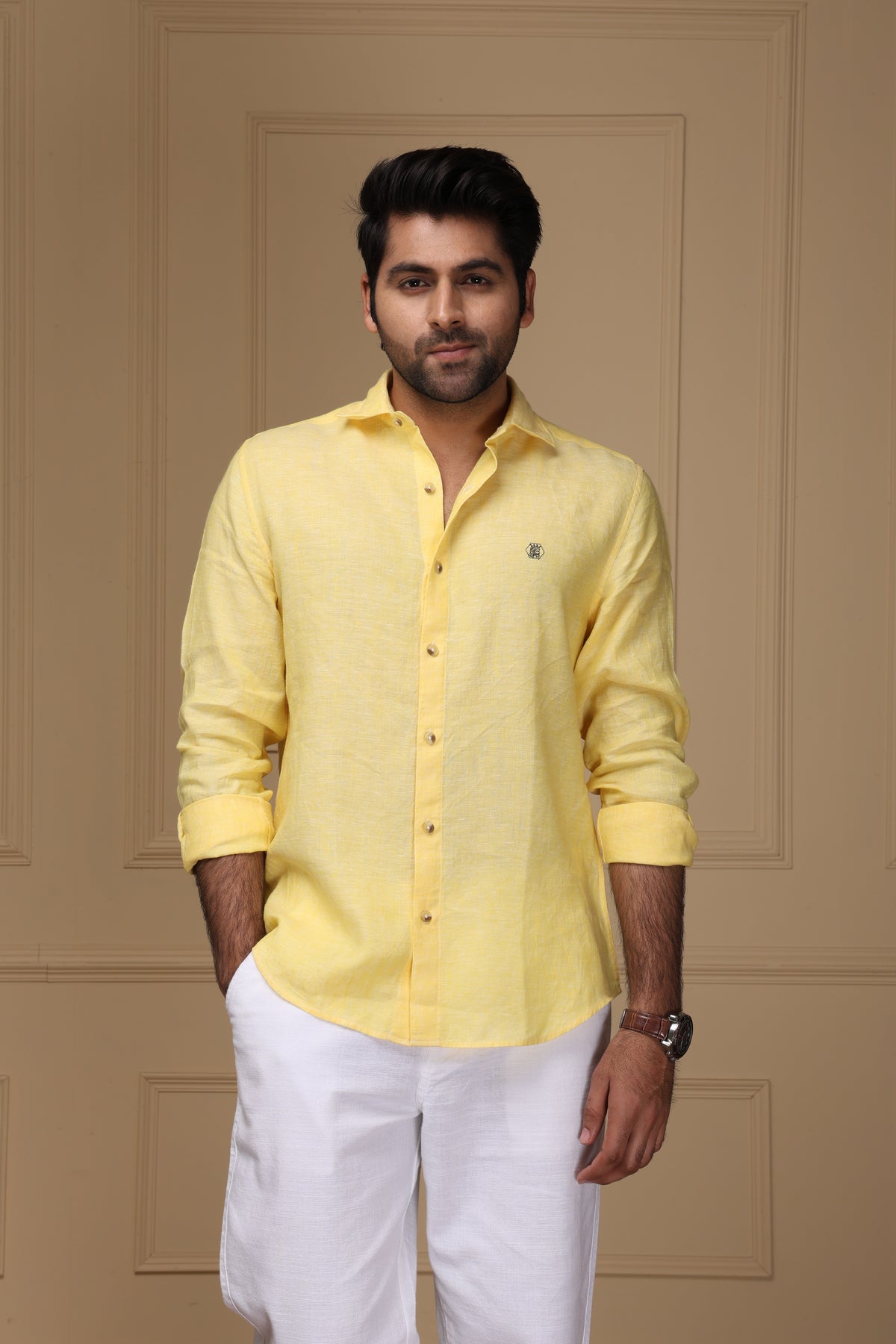 Pale Yellow 100% Pure Linen Shirt