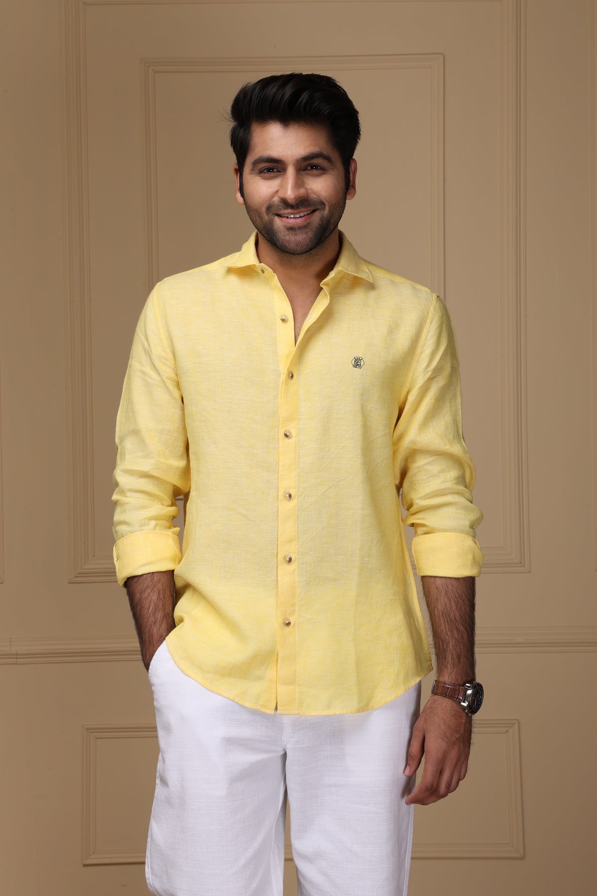 Pale Yellow 100% Pure Linen Shirt