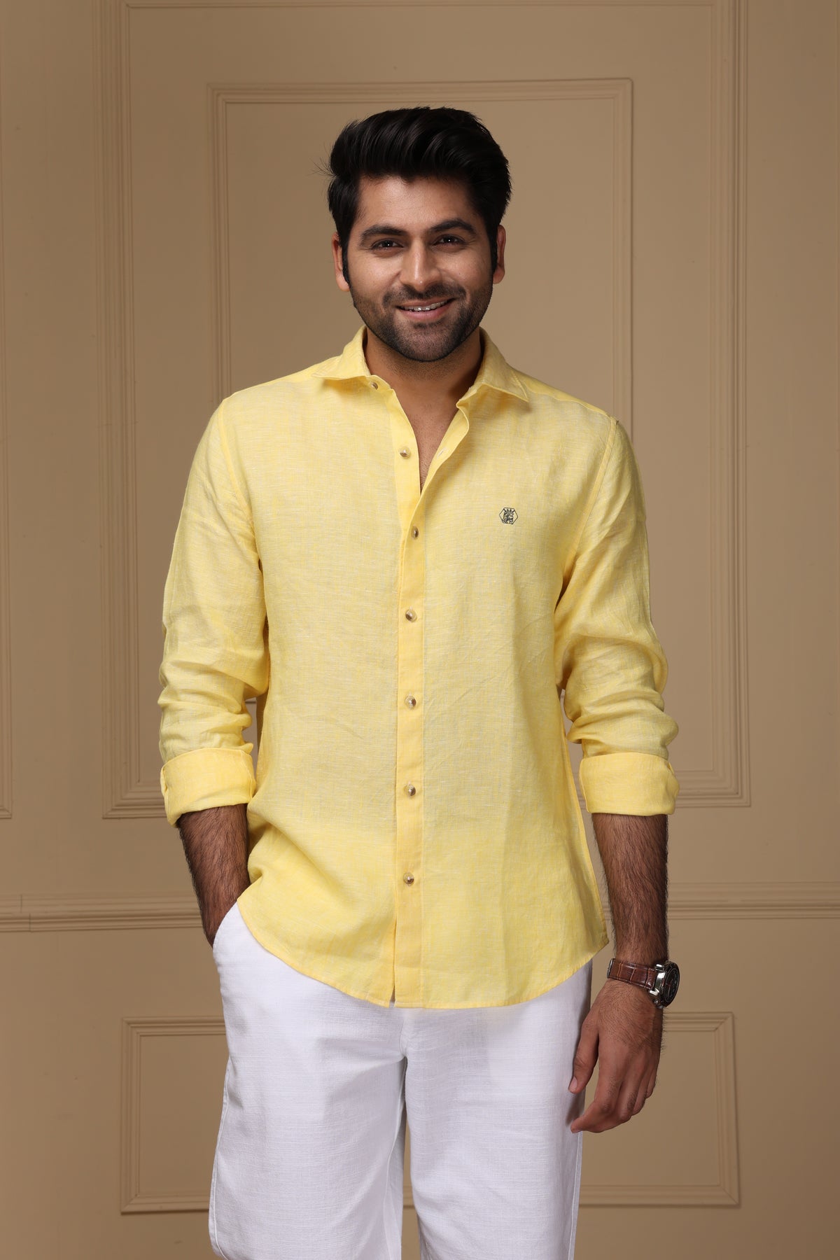 Pale Yellow 100% Pure Linen Shirt