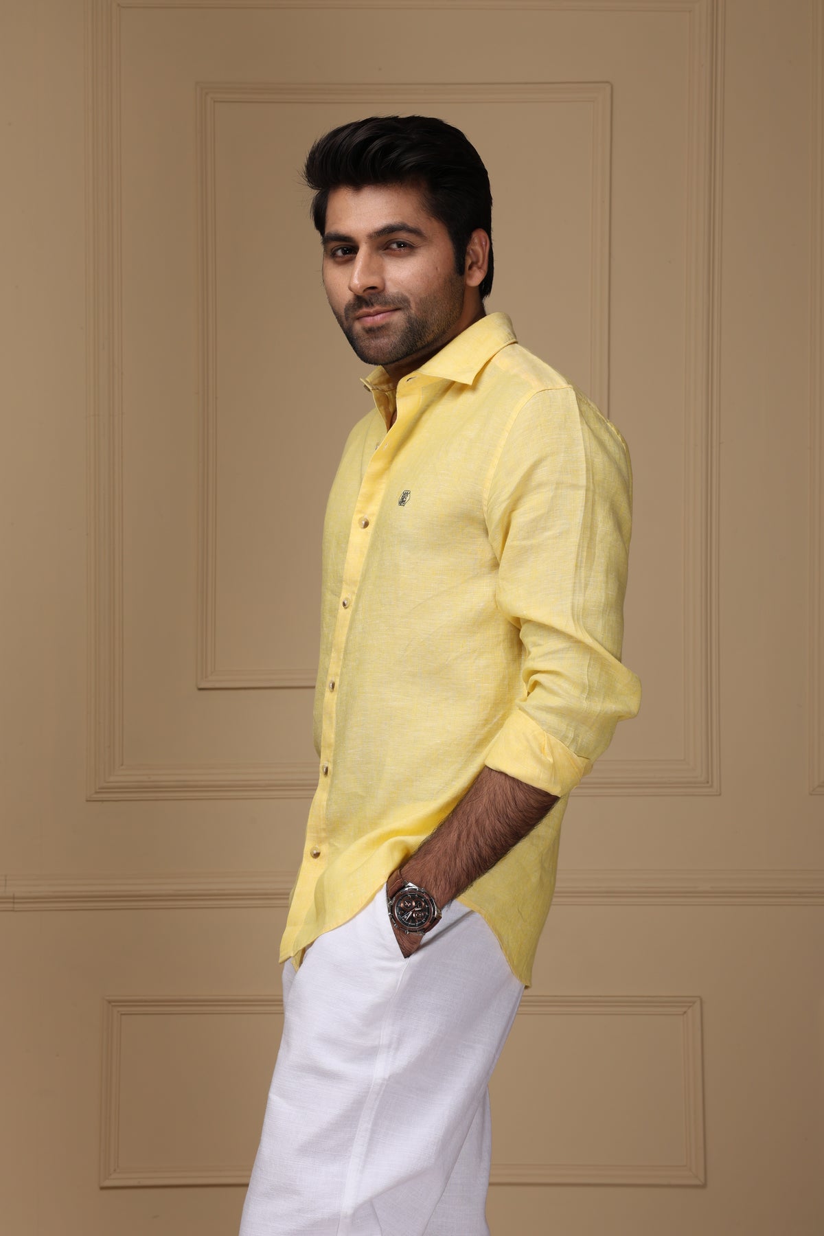 Pale Yellow 100% Pure Linen Shirt