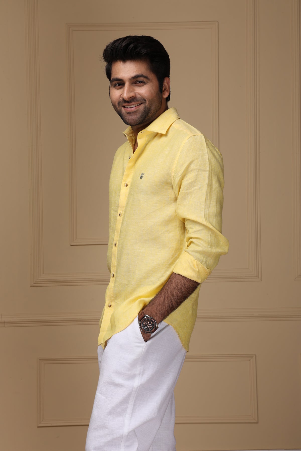 Pale Yellow 100% Pure Linen Shirt