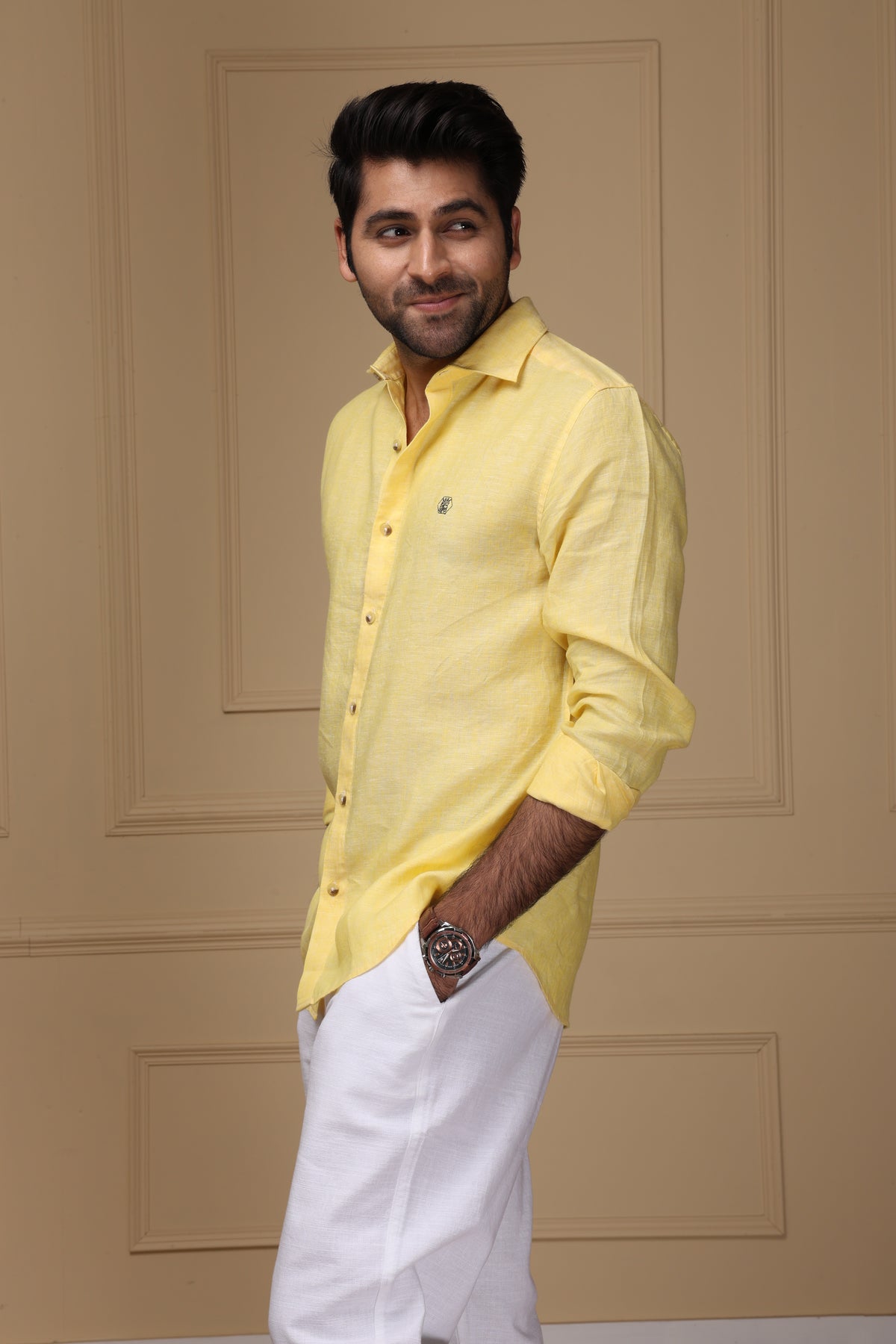 Pale Yellow 100% Pure Linen Shirt