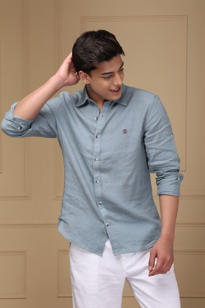 Slate Blue 100% Pure Linen Shirt