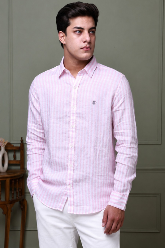 Blush Pink Stripe 100% Pure Linen Shirt