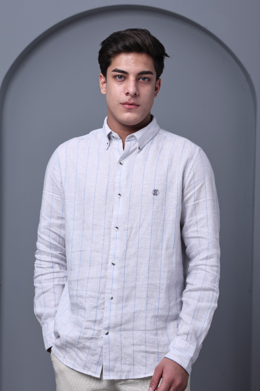Sterling Grey Stripe 100% Pure Linen Shirt