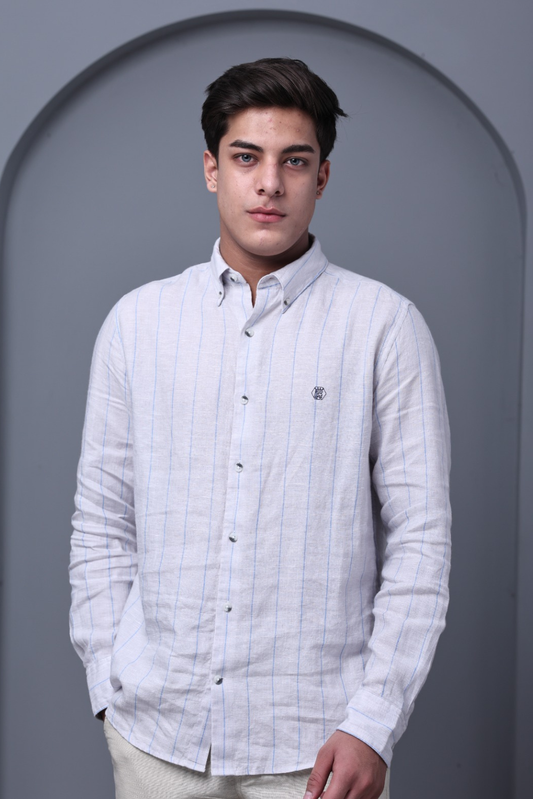 Sterling Grey Stripe 100% Pure Linen Shirt