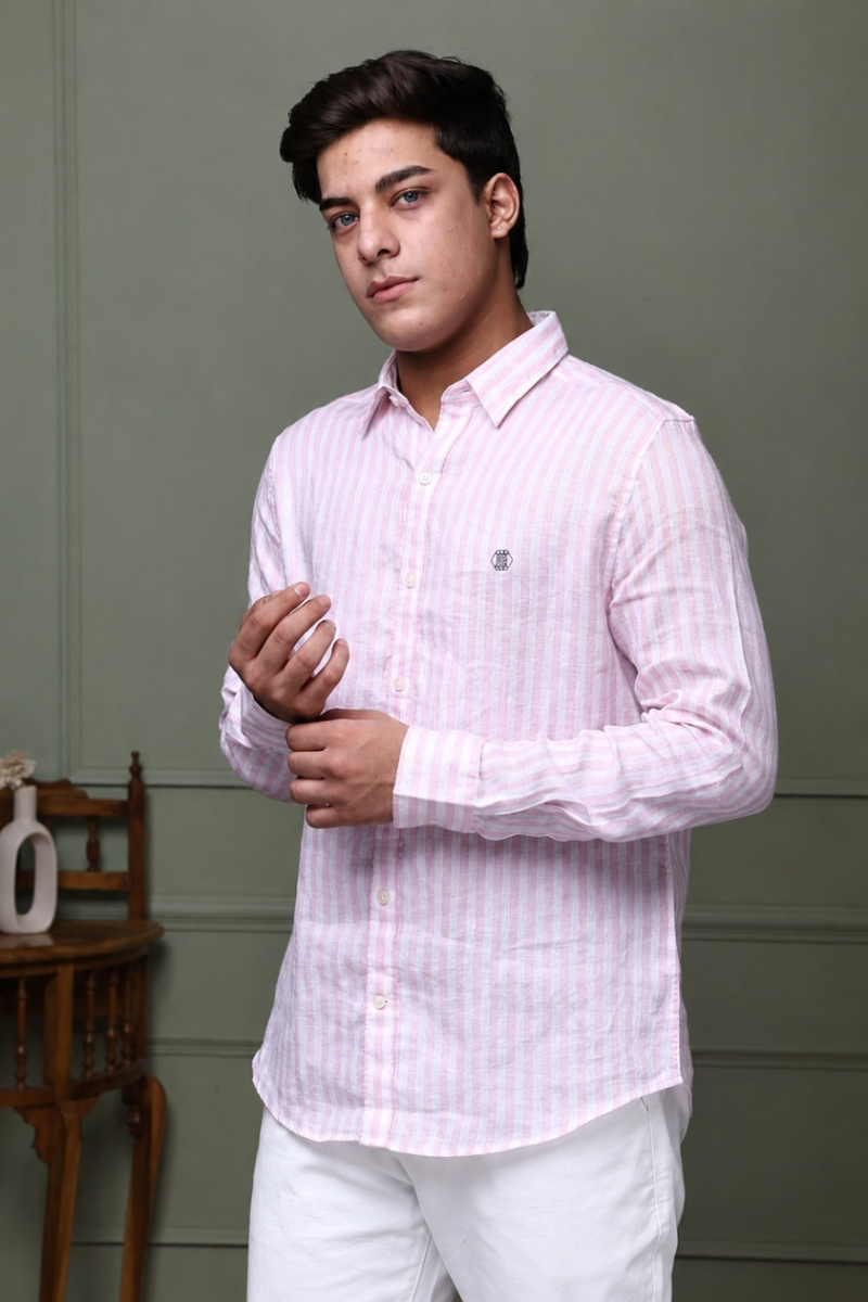Blush Pink Stripe 100% Pure Linen Shirt