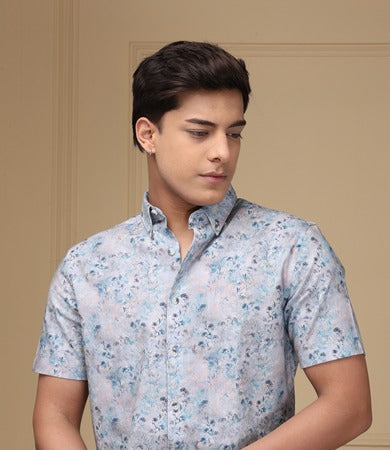 Livid Blue Print Linen Rich Shirt