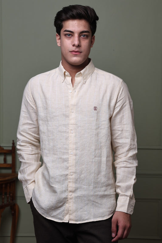 Buttermilk Stripe 100% Pure Linen Shirt