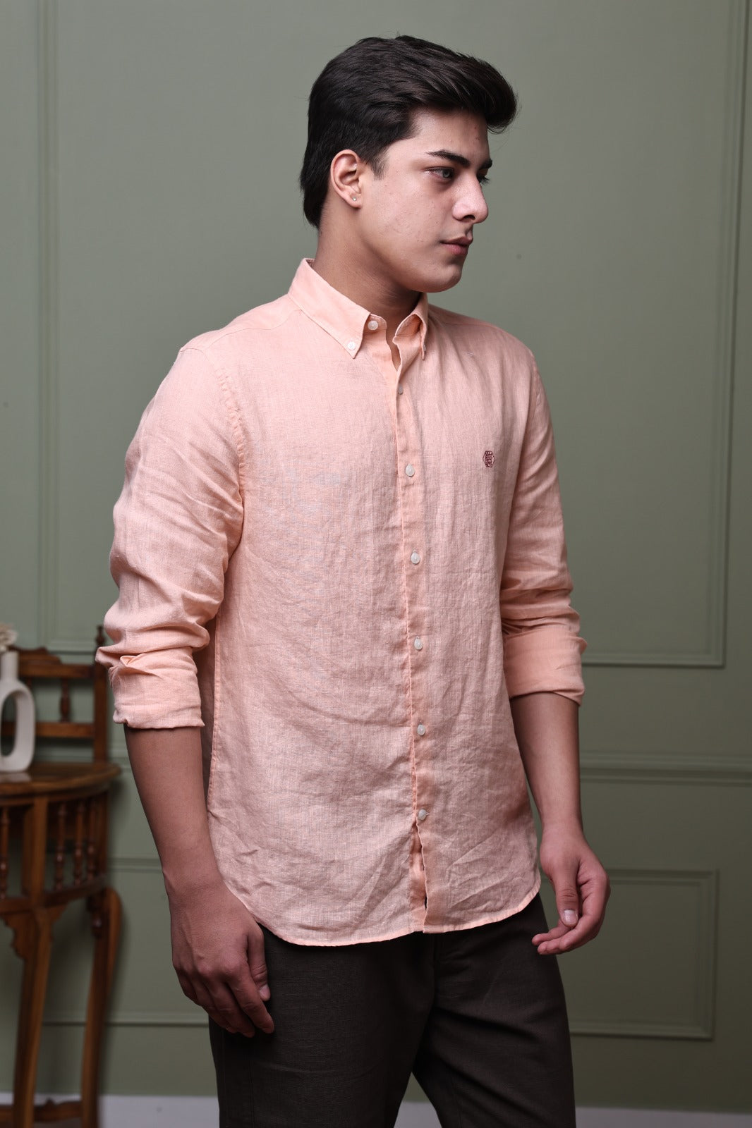 Peach Pink 100% Pure Linen Shirt