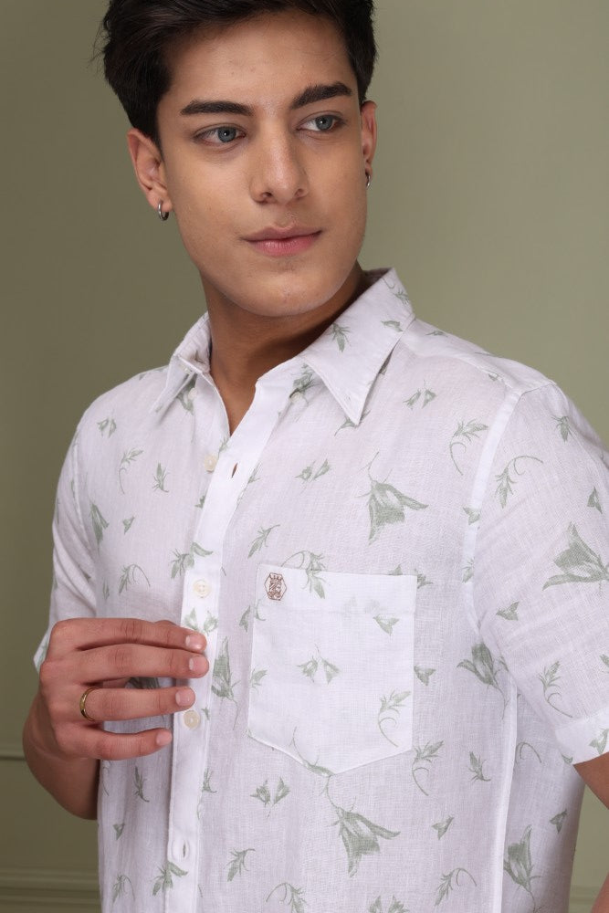 Botanical Print 100% Pure Linen Shirt