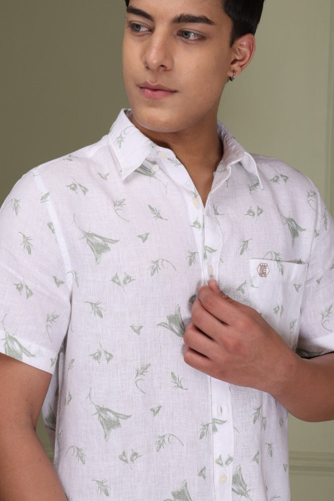 Botanical Print 100% Pure Linen Shirt