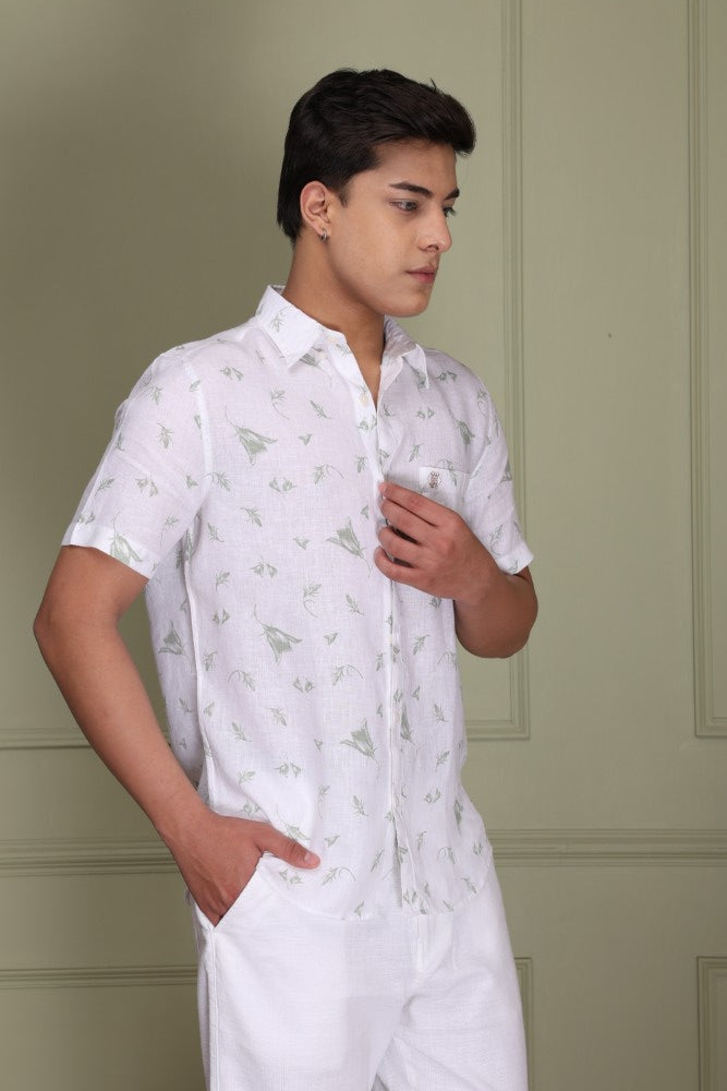 Botanical Print 100% Pure Linen Shirt