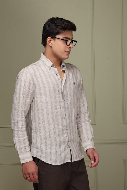 Oatmeal Stripe 100% Pure Linen Shirt