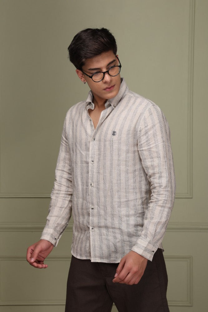 Oatmeal Stripe 100% Pure Linen Shirt