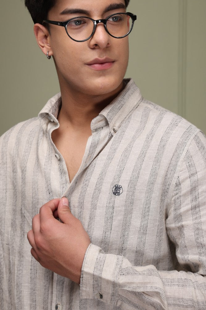 Oatmeal Stripe 100% Pure Linen Shirt