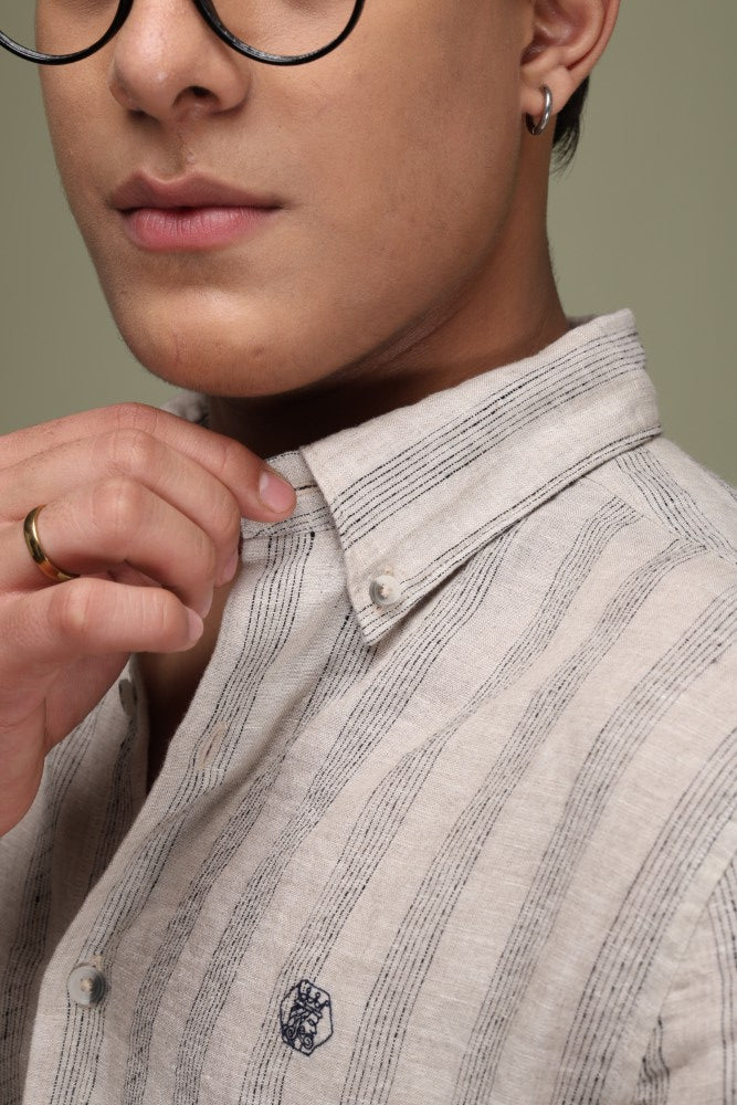Oatmeal Stripe 100% Pure Linen Shirt