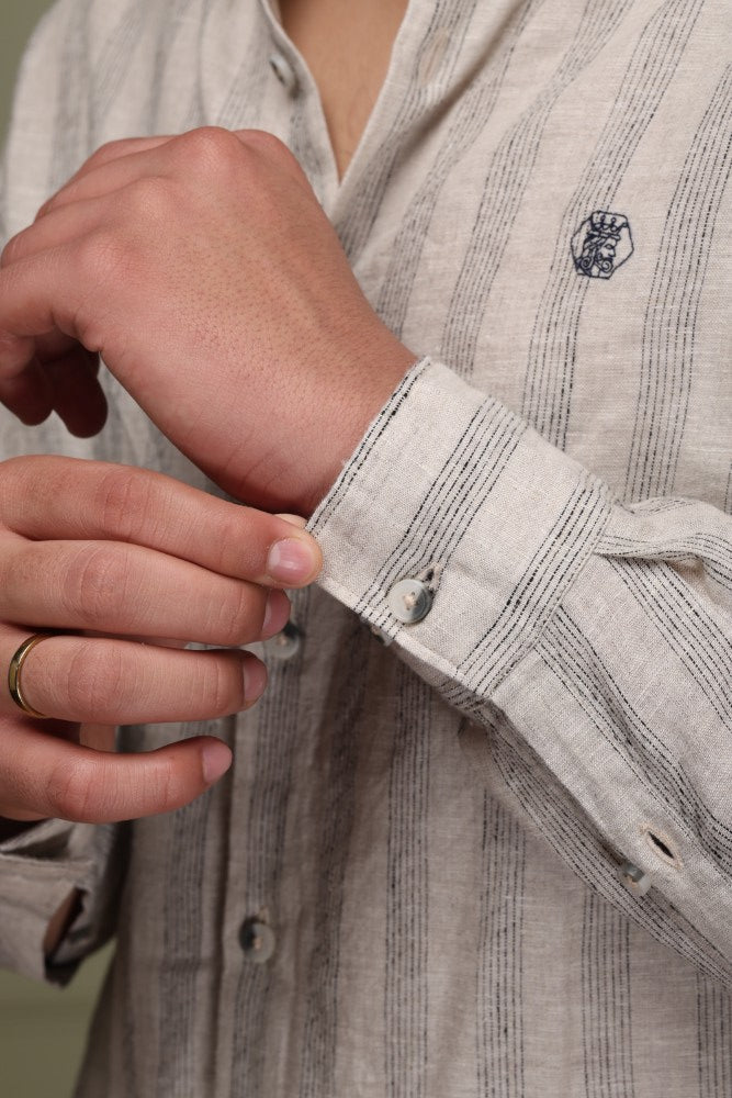 Oatmeal Stripe 100% Pure Linen Shirt