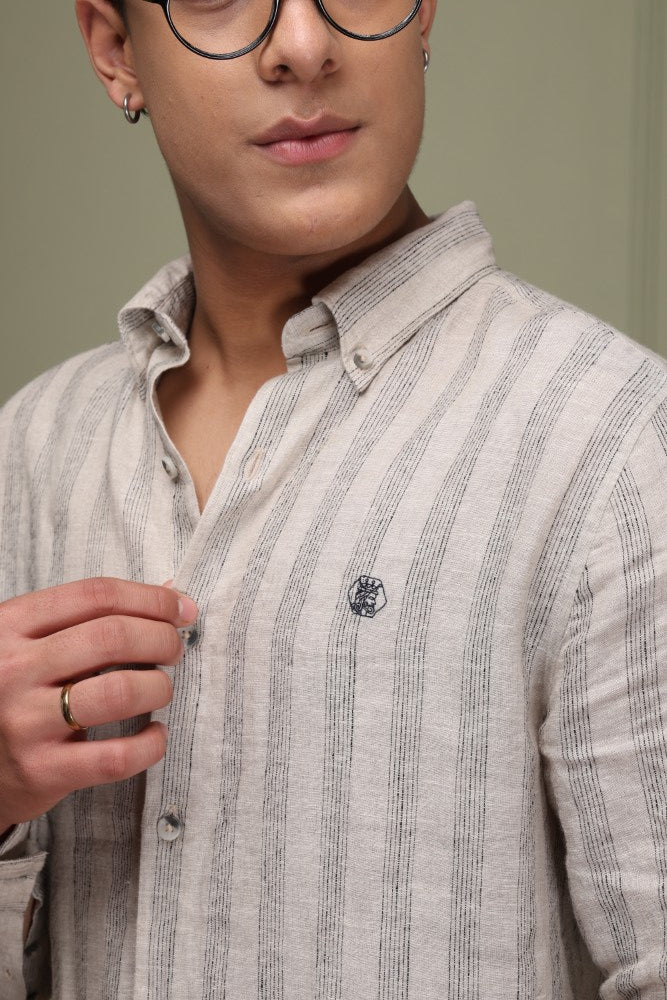 Oatmeal Stripe 100% Pure Linen Shirt